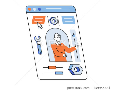 Man adjusting website settings in a browser vector illustration. Web development, tech support, profile setup, UI design, maintenance, software engineering. Programmer configuring dashboard Man adjusting website settings in a browser vector illustration. Web development, tech support, profile setup, UI design, maintenance, software engineering. Programmer configuring dashboard 139955881