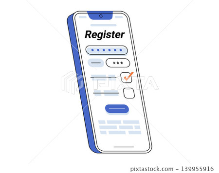 Mobile phone showing a registration form vector illustration. User interface, account creation, digital security, online membership, mobile tech, app development. Cellphone showing sign up page Mobile phone showing a registration form vector illustration. User interface, account creation, digital security, online membership, mobile tech, app development. Cellphone showing sign up page 139955916