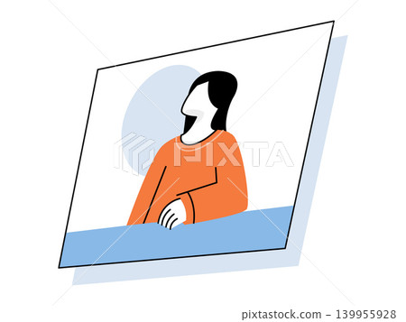 A woman in an orange sweater looking upwards vector illustration. Mental health, future vision, inspiration, contemplation, dreaming, personal growth. Female character gazing into the distance A woman in an orange sweater looking upwards vector illustration. Mental health, future vision, inspiration, contemplation, dreaming, personal growth. Female character gazing into the distance 139955928