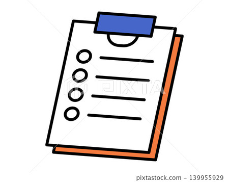 Clipboard with a checklist and blue clip vector illustration. Task management, business planning, survey form, medical record, office organization, project tracking. Document on a board 139955929