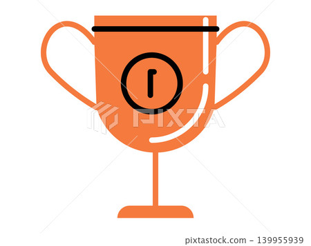 Orange trophy cup with number one vector illustration. Sports competition, business achievement, leadership goals, victory celebration, reward system, gaming rank. Prize goblet for champion 139955939