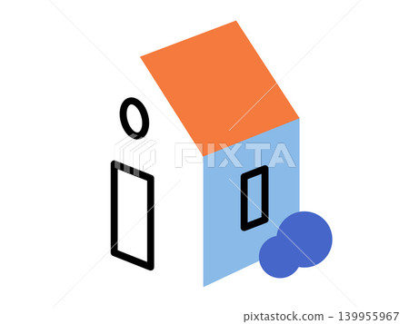 Isometric house with orange roof and blue walls vector illustration. Real estate, property, mortgage services, home insurance, suburban living, architecture. Geometric residential dwelling 139955967