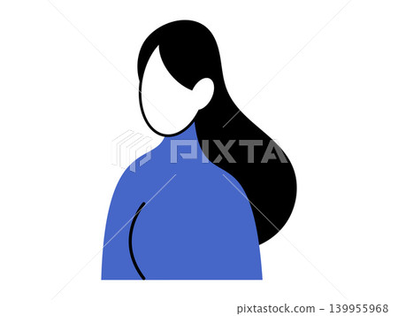 Woman with long black hair wearing a blue turtleneck vector illustration. User profile, social media, business avatar, customer support, employee identity, digital character. Female in a blue sweater Woman with long black hair wearing a blue turtleneck vector illustration. User profile, social media, business avatar, customer support, employee identity, digital character. Female in a blue sweater 139955968