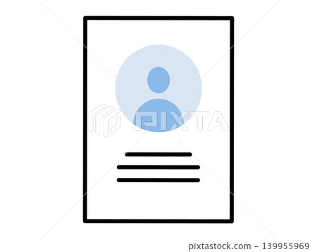 Document with a person profile icon and text lines vector illustration. Job application, recruitment process, employee profile, identity card, career growth, human resources. CV paper with avatar Document with a person profile icon and text lines vector illustration. Job application, recruitment process, employee profile, identity card, career growth, human resources. CV paper with avatar 139955969