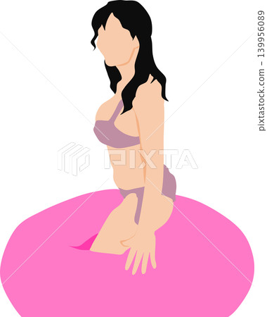 Illustration of a woman playing with a lifebuoy in the sea. 139956089