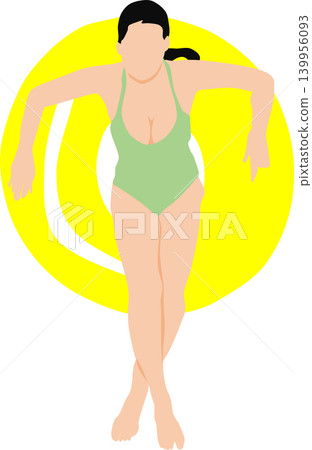 插圖描繪了一位女子在海裡玩救生圈的情景。 插圖描繪了一位女子在海裡玩救生圈的情景。 139956093