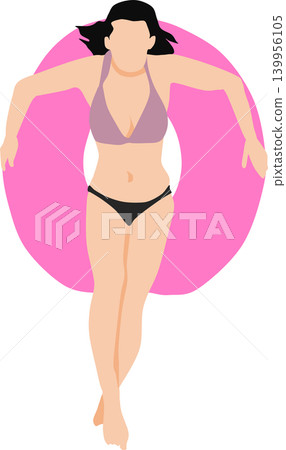 Illustration of a woman playing with a lifebuoy in the sea. Illustration of a woman playing with a lifebuoy in the sea. 139956105