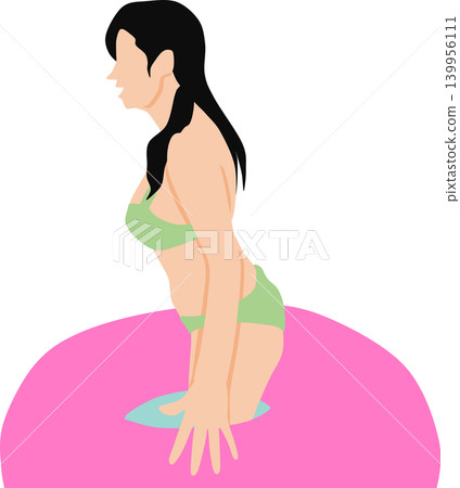 插圖描繪了一位女子在海裡玩救生圈的情景。 插圖描繪了一位女子在海裡玩救生圈的情景。 139956111