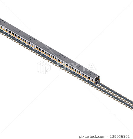An isometric-style illustration of a train running on tracks. An isometric-style illustration of a train running on tracks. 139956561