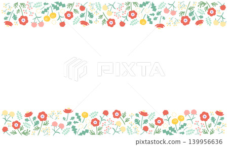 Red anemones and spring flower line frame Red anemones and spring flower line frame 139956636