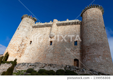 low angle of the great Templar stone castle of the spanish city of Torija low angle of the great Templar stone castle of the spanish city of Torija 139956808
