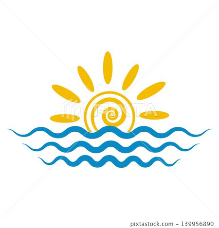 Minimal Sun and Sea Water Reflection Logo design illustration 139956890