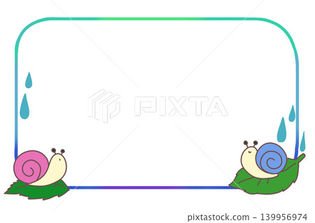 Snail-shaped decorative frame (rain, pink and blue) 139956974
