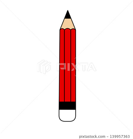 Transparent background, vertical illustration of a red pencil with eraser, sophisticated hand-drawn flat design. Transparent background, vertical illustration of a red pencil with eraser, sophisticated hand-drawn flat design. 139957363