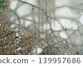 Cracked Concrete Surface Texture with Dirt and Pine Needles 139957686