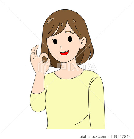 一幅簡單的插圖，描繪了一位女士做出“OK”手勢。 139957844