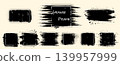 Collection of grunge frames. Black ink brush strokes, paint splatters and distressed banners on light background. Vector design elements 139957999