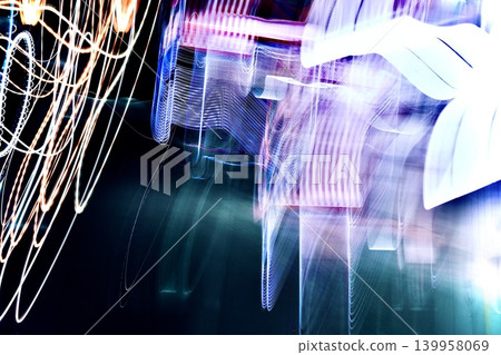 A futuristic abstract light painting with flowing white and blue light. A futuristic abstract light painting with flowing white and blue light. 139958069