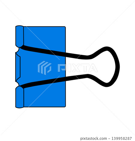 A blue double clip illustration facing forward with a transparent background. Sophisticated hand-drawn flat design. A blue double clip illustration facing forward with a transparent background. Sophisticated hand-drawn flat design. 139958287