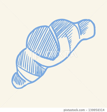 Hand Drawn Croissant Sketch Vector Illustration in Blue Outline Style 139958314