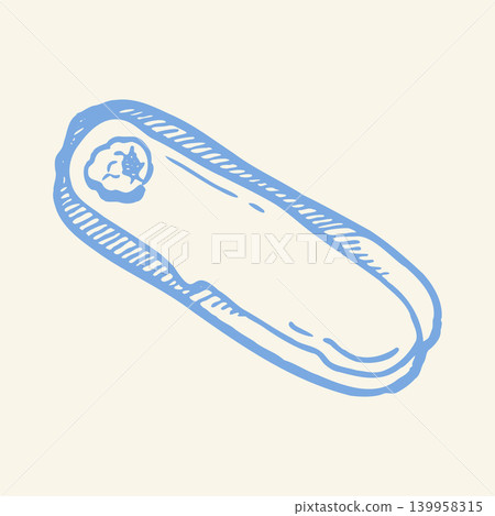 Hand Drawn Eclair Pastry Sketch Vector in Minimal Blue Line Style Hand Drawn Eclair Pastry Sketch Vector in Minimal Blue Line Style 139958315