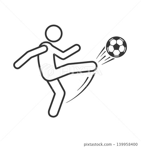 Line icon of a person kicking a soccer ball Line icon of a person kicking a soccer ball 139958400