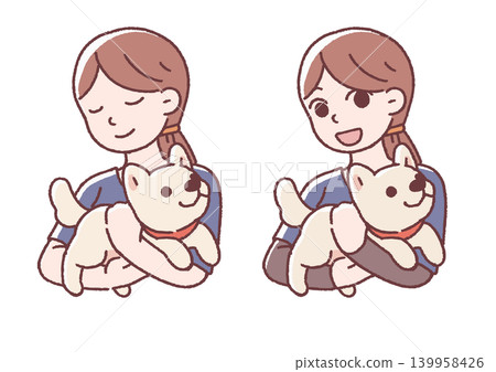 一幅獸醫護士抱著一隻小狗的插圖。 139958426
