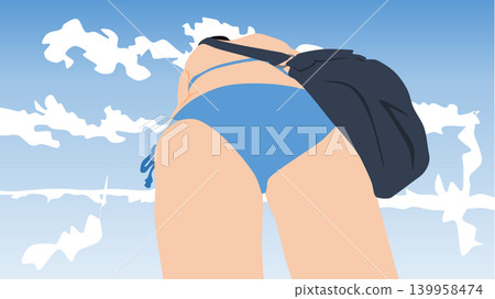 An illustration of a woman in a swimsuit playing in a sunny day. An illustration of a woman in a swimsuit playing in a sunny day. 139958474
