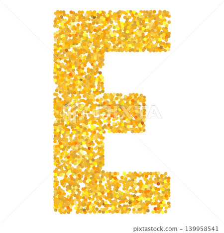 Decorative letter E, English alphabet, golden mosaic pattern. Decorative letter E, English alphabet, golden mosaic pattern. 139958541