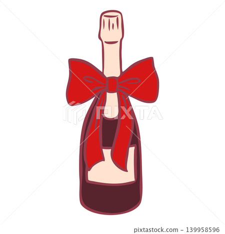 A sealed bottle of champagne with a blank label and tied with a red bow. A sealed bottle of champagne with a blank label and tied with a red bow. 139958596