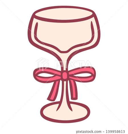 Glass of champagne decorated with pink ribbon bow vector doodle icon, pink festive holiday celebration alcoholic drink Glass of champagne decorated with pink ribbon bow vector doodle icon, pink festive holiday celebration alcoholic drink 139958613