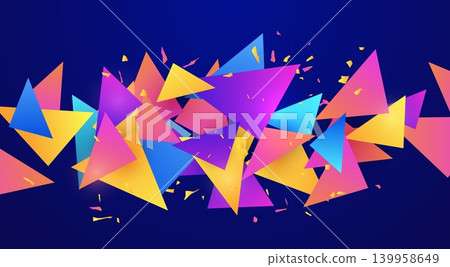 Shattered and fractured glass chaotic scattered triangle splinters, vector colorful cracks fragments on blue background Shattered and fractured glass chaotic scattered triangle splinters, vector colorful cracks fragments on blue background 139958649
