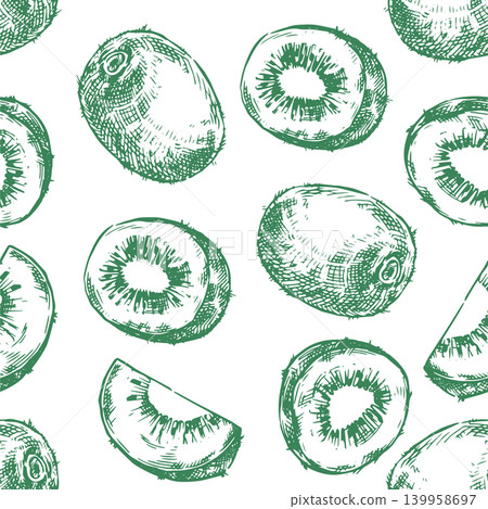 seamless pattern with kiwi fruit. vector illustration in sketch style. 139958697