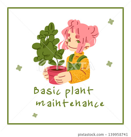 Indoor Plant Care Girl Illustration 139958741