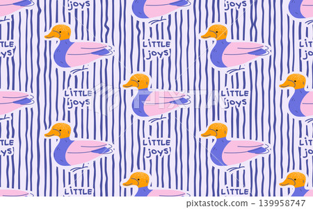Playful Duck Seamless Pattern Design 139958747