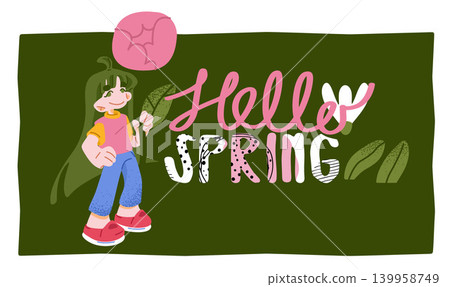 Spring Girl Character Illustration Design 139958749