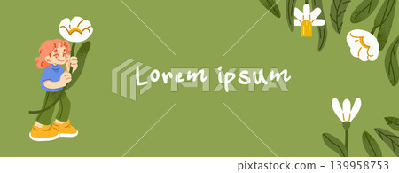Spring Girl Botanical Banner Scene 139958753