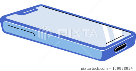 Modern blue mobile phone vector illustration. Digital communication, mobile application, social media, online shopping, wireless connectivity, tech support. Smartphone device with screen 139958934