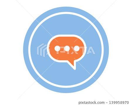 Orange speech bubble with dots inside a blue circle vector illustration. Customer support, online messaging, social media, digital communication, feedback, mobile app. Chat icon in a circle Orange speech bubble with dots inside a blue circle vector illustration. Customer support, online messaging, social media, digital communication, feedback, mobile app. Chat icon in a circle 139958970