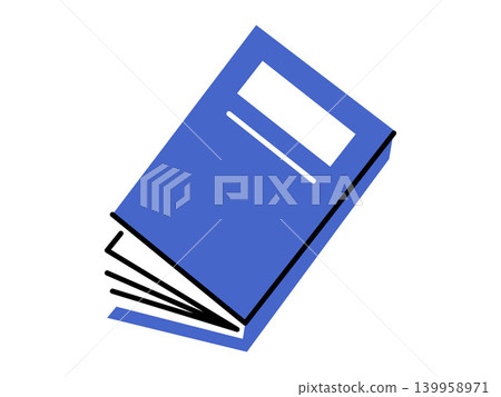 Blue book with white label on cover vector illustration. Education, academic research, library services, literature study, school supplies, knowledge base. Azure textbook with blank sticker 139958971