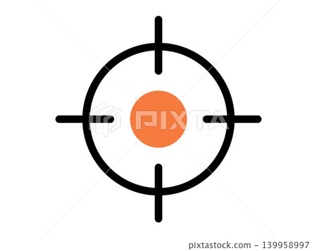 Target icon with orange center dot vector illustration. Business strategy, marketing goals, precision aiming, objective tracking, success, audience targeting. Bullseye mark with circular scope Target icon with orange center dot vector illustration. Business strategy, marketing goals, precision aiming, objective tracking, success, audience targeting. Bullseye mark with circular scope 139958997