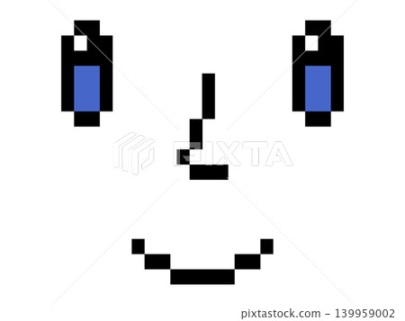 Pixel art smiling face with blue eyes vector illustration. Retro gaming, digital avatar, nostalgic design, social media, character creation, web interface. 8bit happy expression and portrait Pixel art smiling face with blue eyes vector illustration. Retro gaming, digital avatar, nostalgic design, social media, character creation, web interface. 8bit happy expression and portrait 139959002