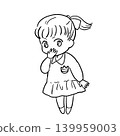 A line drawing of a child in a school uniform covering their mouth with one hand in surprise. 139959003
