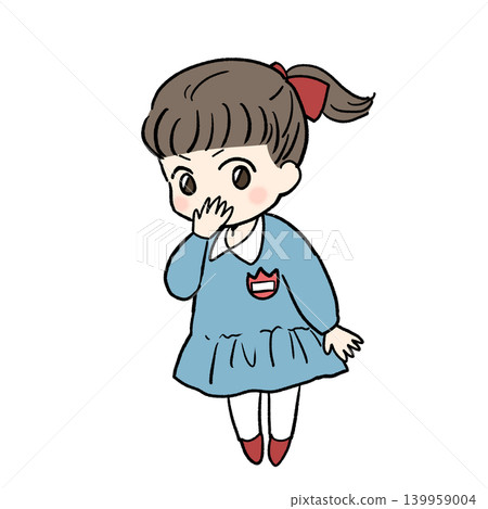 An illustration of a child in a school uniform covering their mouth with one hand in surprise. 139959004