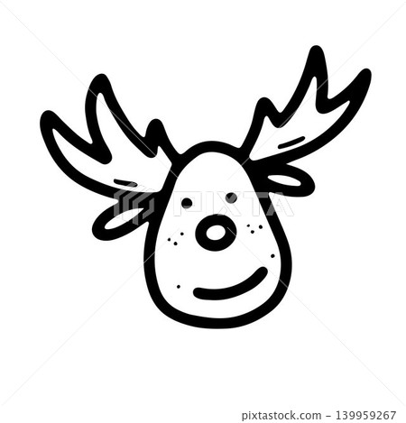 Cute doodle reindeer face. Funny Christmas character Cute doodle reindeer face. Funny Christmas character 139959267
