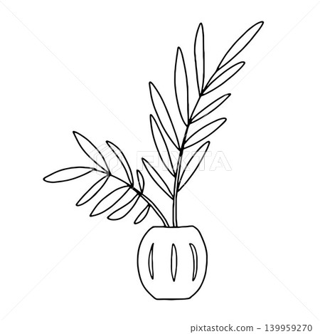 Doodle houseplant in pot. Hand drawn indoor foliage Doodle houseplant in pot. Hand drawn indoor foliage 139959270