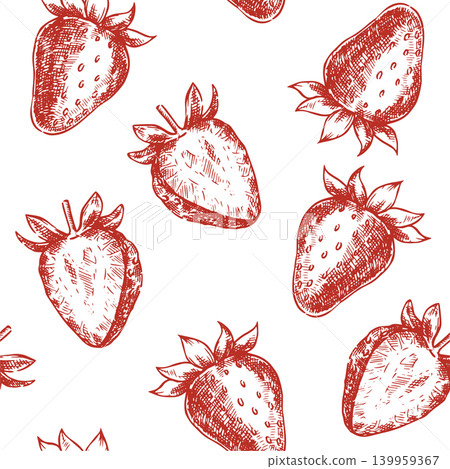 Seamless pattern of strawberries. Vector illustration in sketch style. 139959367