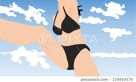 An illustration of a woman in a swimsuit playing in a sunny day. An illustration of a woman in a swimsuit playing in a sunny day. 139959379
