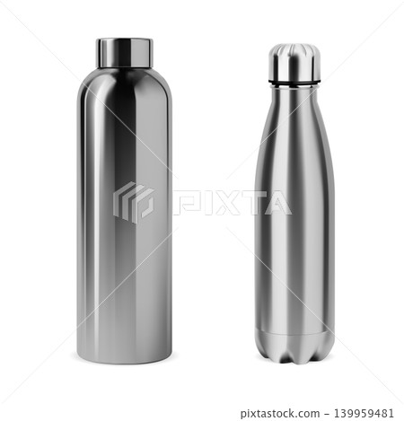 Two stainless steel insulated water bottles on white Two stainless steel insulated water bottles on white 139959481
