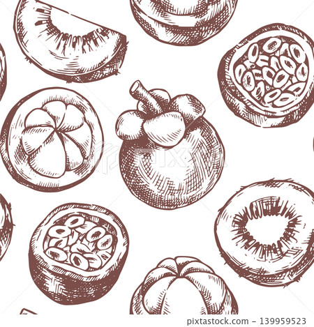 Seamless pattern with tropical fruits. Vector illustration in sketch style. Seamless pattern with tropical fruits. Vector illustration in sketch style. 139959523
